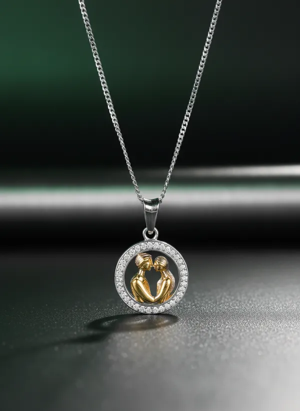 Pendant_With_Crystal_Halo_Two_Tone_Silver_Gold_Plated_Kissing_Couple_Pendant